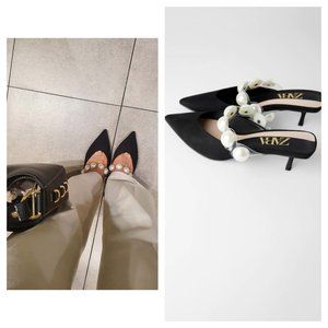 Zara Pointed Heeled Pearl Pearly Mules 